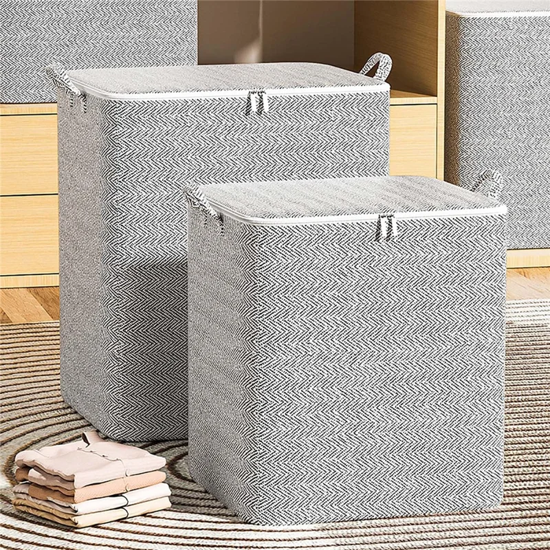 110L Non-Woven Storage Bag Large Capacity Clothes Quilt Organizer Foldable Moving Bag with Double Handles (48×44×48cm) - Grey