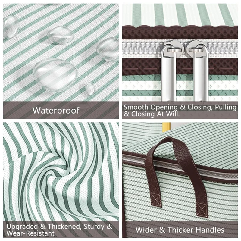 100L Large Capacity Stripe Storage Bag Foldable Luggage Bag Moisture-Proof Clothes Organizer with Double Zipper and Handles - Green Stripe