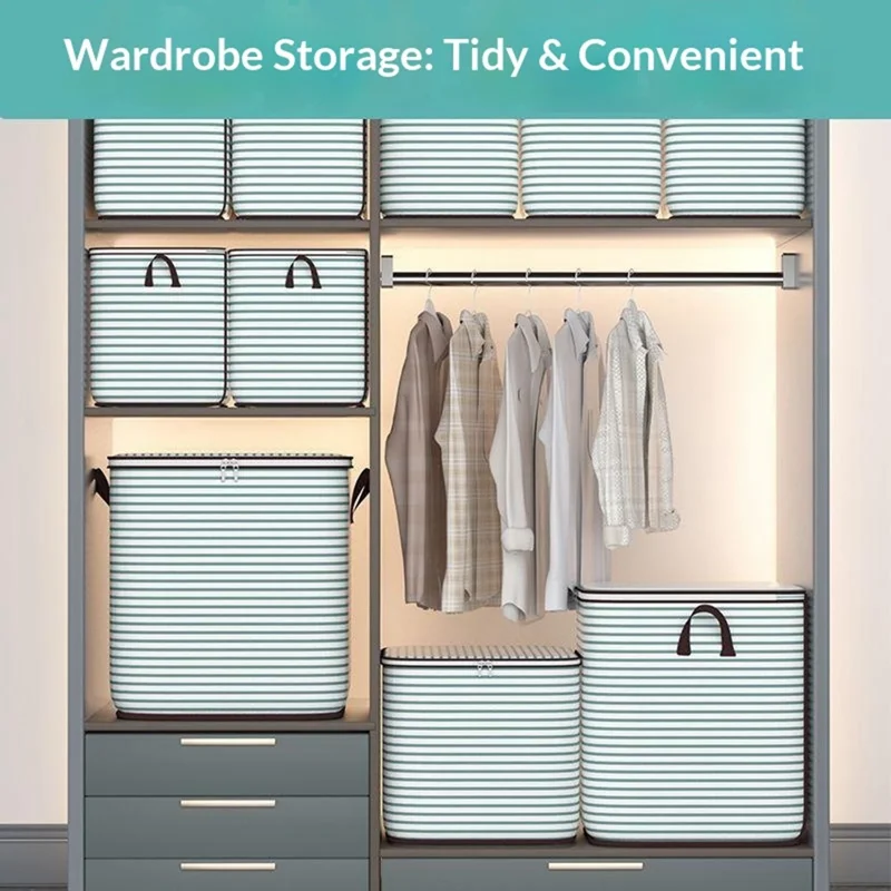 140L Large Capacity Stripe Storage Bag Foldable Luggage Bag Moisture-Proof Clothes Organizer with Double Zipper and Handles - Green Stripe