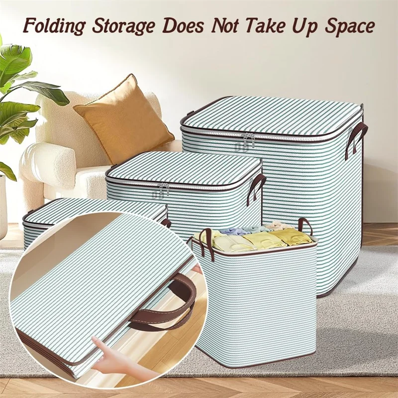 140L Large Capacity Stripe Storage Bag Foldable Luggage Bag Moisture-Proof Clothes Organizer with Double Zipper and Handles - Green Stripe