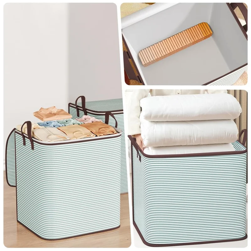 140L Large Capacity Stripe Storage Bag Foldable Luggage Bag Moisture-Proof Clothes Organizer with Double Zipper and Handles - Green Stripe