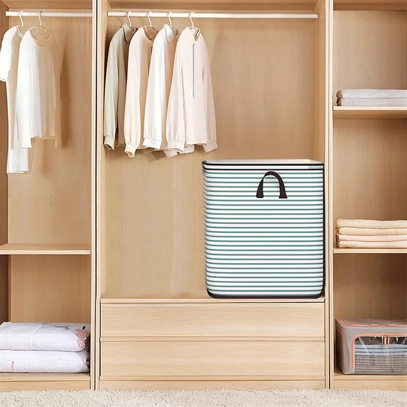 180L Large Capacity Stripe Storage Bag Foldable Luggage Bag Moisture-Proof Clothes Organizer with Double Zipper and Handles - Green Stripe