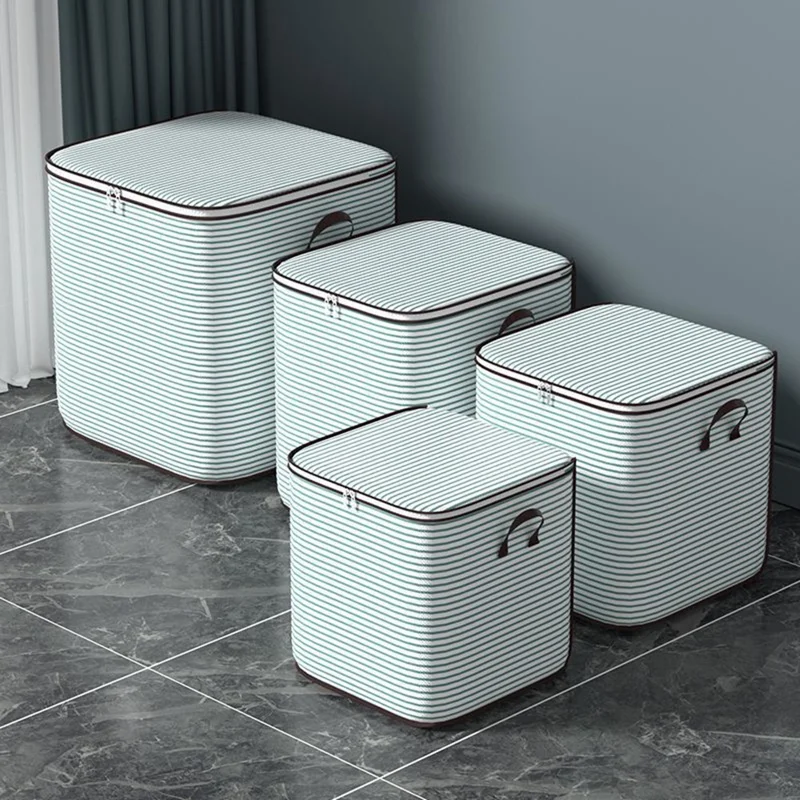 220L Large Capacity Stripe Storage Bag Foldable Luggage Bag Moisture-Proof Clothes Organizer with Double Zipper and Handles - Green Stripe