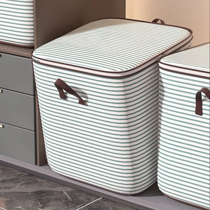 220L Large Capacity Stripe Storage Bag Foldable Luggage Bag Moisture-Proof Clothes Organizer with Double Zipper and Handles - Green Stripe