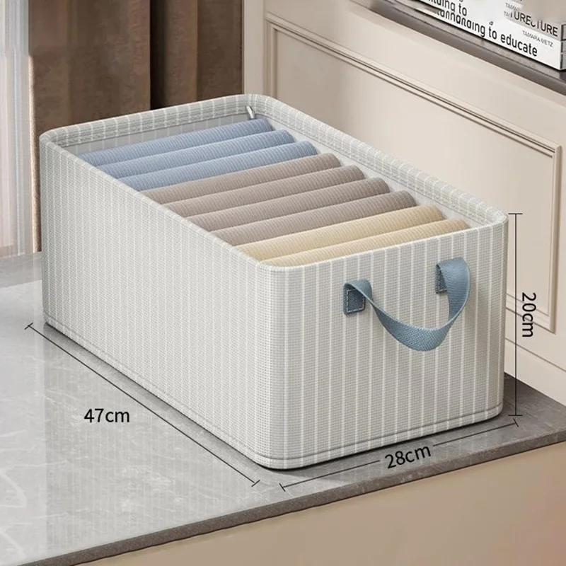 صندوق تخزين بتصميم مخطط وإطار من الصلب، قابل للتكديس، مع حاويات للملابس ومقابض جانبية لتنظيم خزانة الملابس في المنزل - برتقالي مخطط