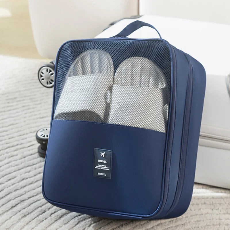 Extra Large Polyester Double Layer Shoe Storage Bag Stackable Shoe Organizer Breathable Shoe Cover Box for Home - Navy Blue