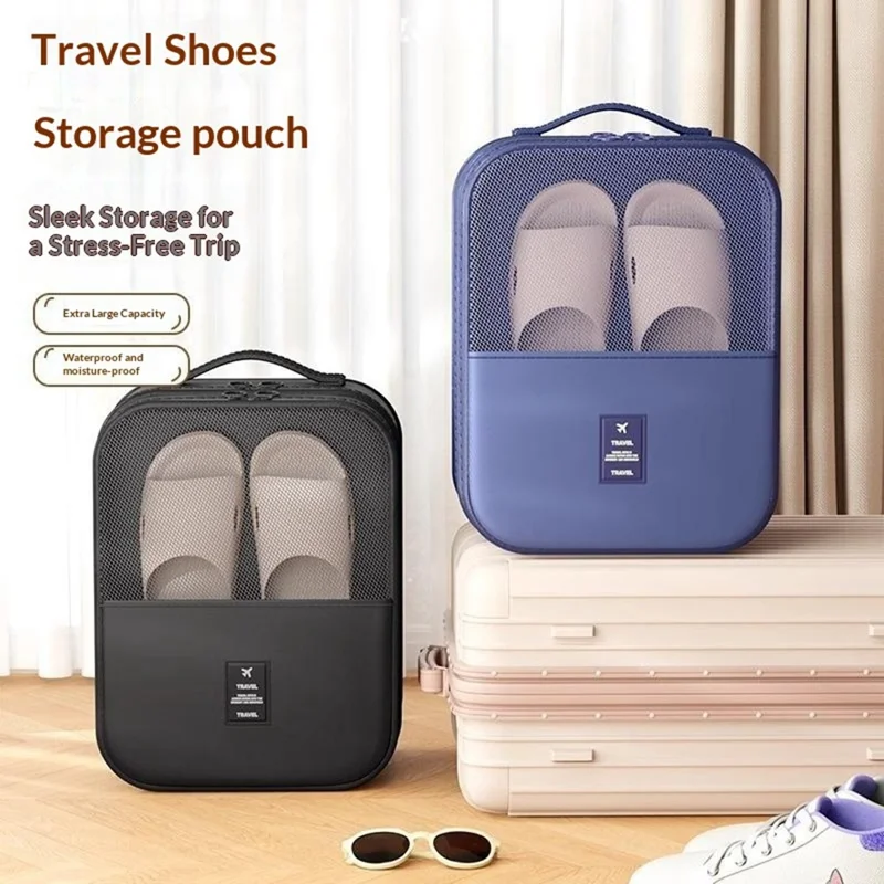 Extra Large Polyester Double Layer Shoe Storage Bag Stackable Shoe Organizer Breathable Shoe Cover Box for Home - Navy Blue