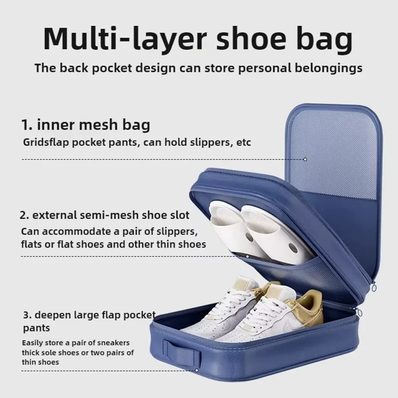 Extra Large Polyester Double Layer Shoe Storage Bag Stackable Shoe Organizer Breathable Shoe Cover Box for Home - Navy Blue