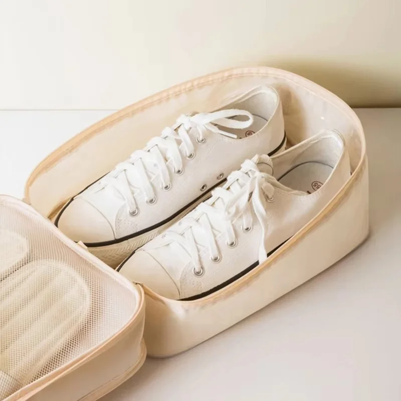 Extra Large Polyester Double Layer Shoe Storage Bag Stackable Shoe Organizer Breathable Shoe Cover Box for Home - Navy Blue