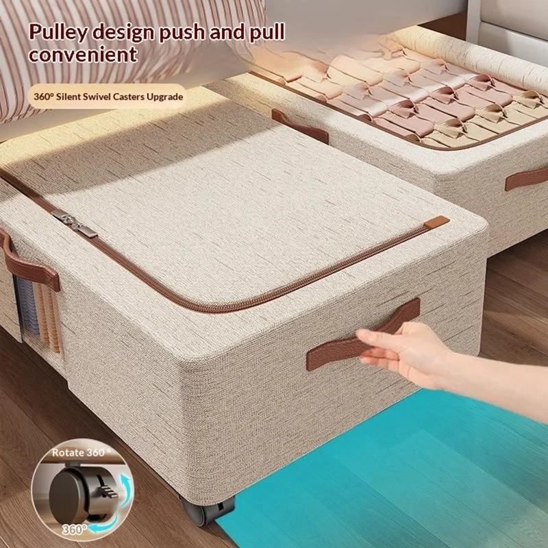 Extra Large Under-Bed Storage Box with Wheels Large Capacity Visible Clothes Organizer Dust-Proof Storage Bin for Home