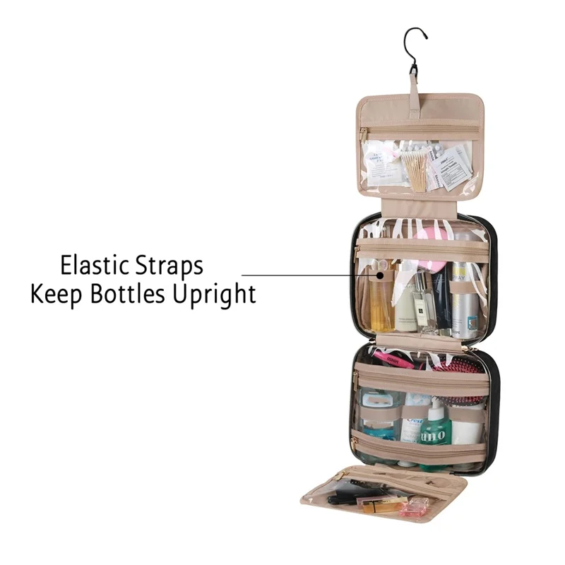 Hanging Toiletry Bag Large Capacity Oxford Cloth Travel Makeup Organizer Waterproof Cosmetic Storage Pouch - Black