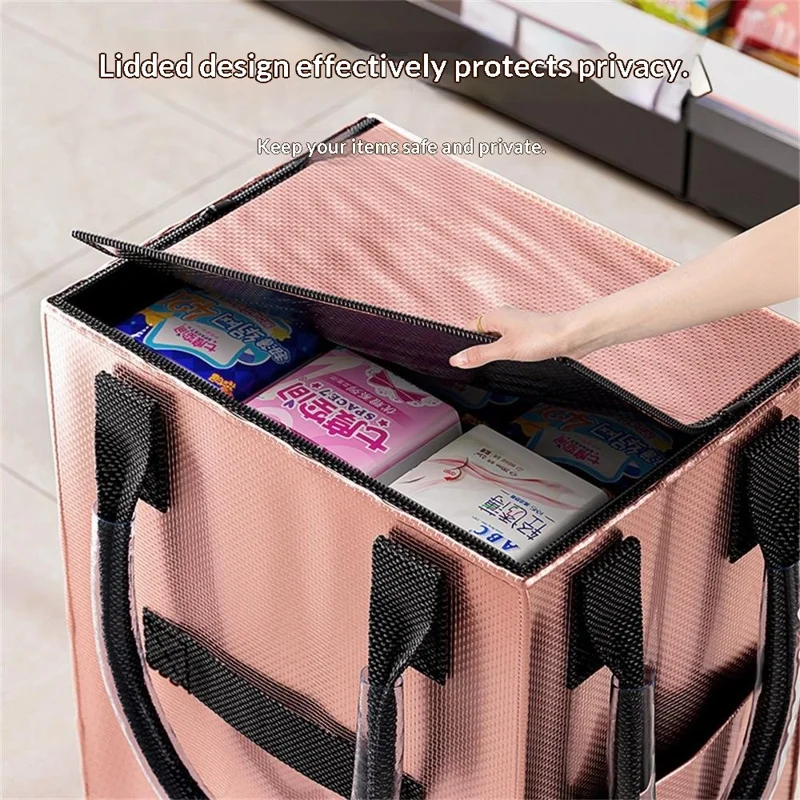 Grocery Bag on Wheels Long Handle Foldable Rolling Shopping Bag for Travel Outdoor Business Trip - Rose Gold