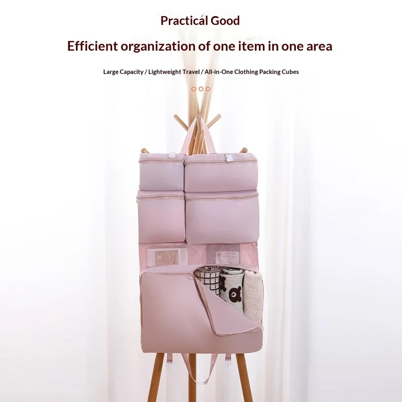 Sacs de Rangement Suspendus avec 7 Compartiments Séparés Organisateur Portable pour Sous-vêtements Sac de Toilette de Grande Capacité pour Voyage Affaires - Rose