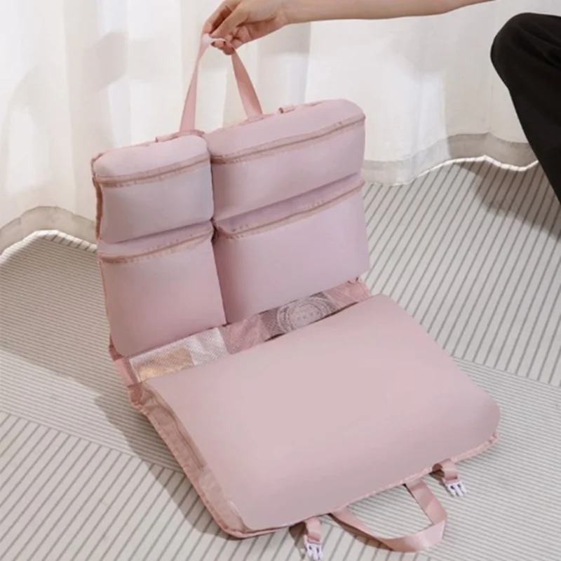 Sacs de Rangement Suspendus avec 7 Compartiments Séparés Organisateur Portable pour Sous-vêtements Sac de Toilette de Grande Capacité pour Voyage Affaires - Rose