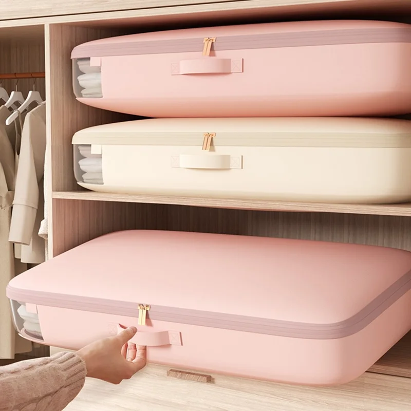 Sac de Rangement en Satin pour Duvet, Sac de Compression Extra-Long et Grande Capacité pour Couettes, Manteaux en Coton - Rose