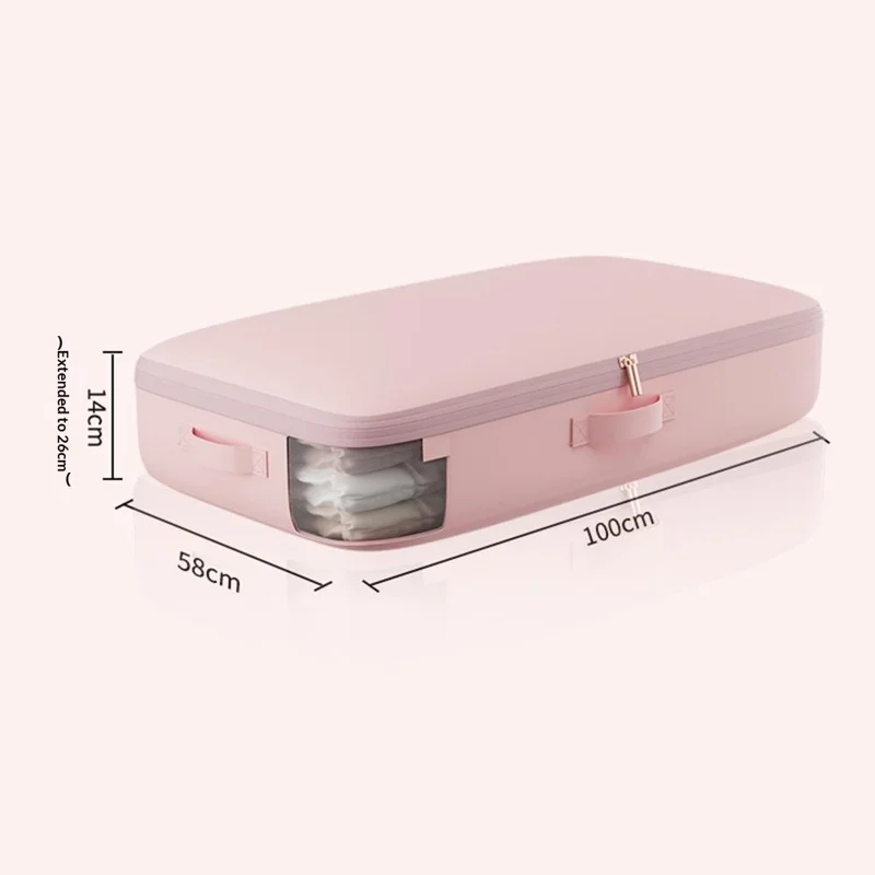 Sac de Rangement en Satin pour Duvet, Sac de Compression Extra-Long et Grande Capacité pour Couettes, Manteaux en Coton - Rose