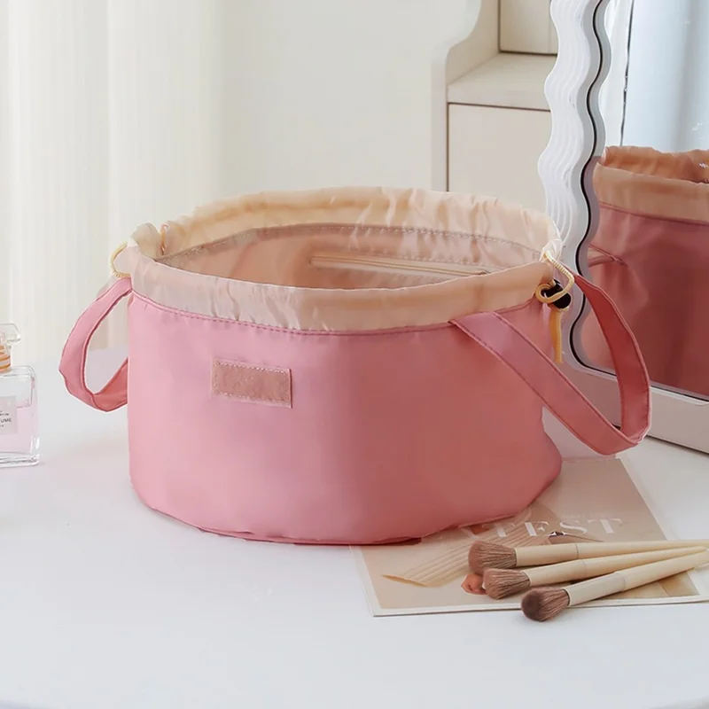 Grande trousse à cordon de serrage rose capacité élevée, portable, résistante à l'usure, organisateur de toilette pour usage quotidien et voyage