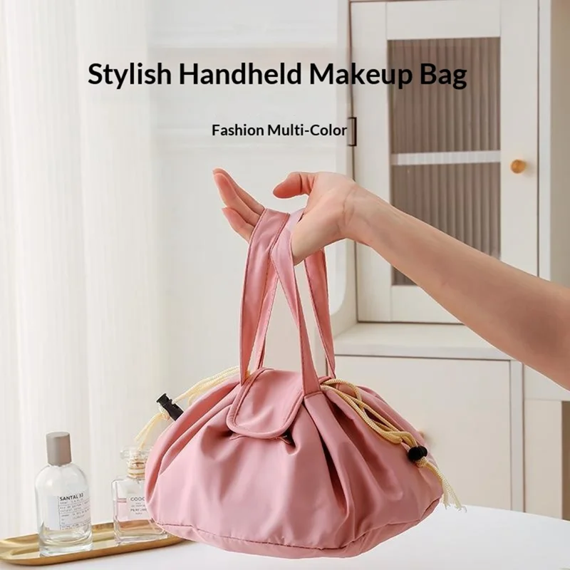 Grande trousse à cordon de serrage rose capacité élevée, portable, résistante à l'usure, organisateur de toilette pour usage quotidien et voyage