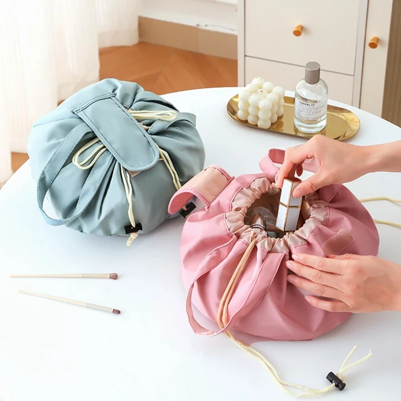 Grande trousse à cordon de serrage rose capacité élevée, portable, résistante à l'usure, organisateur de toilette pour usage quotidien et voyage