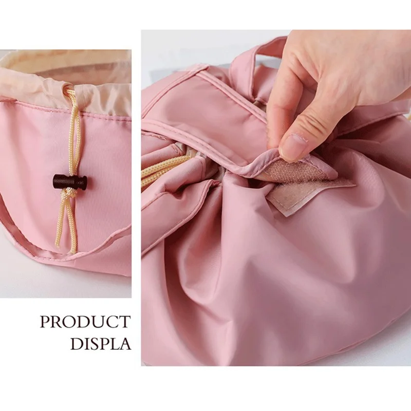 Grande trousse à cordon de serrage rose capacité élevée, portable, résistante à l'usure, organisateur de toilette pour usage quotidien et voyage
