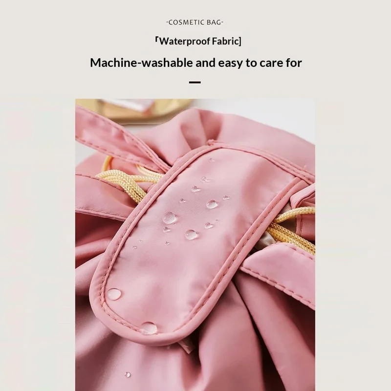 Grande trousse à cordon de serrage rose capacité élevée, portable, résistante à l'usure, organisateur de toilette pour usage quotidien et voyage
