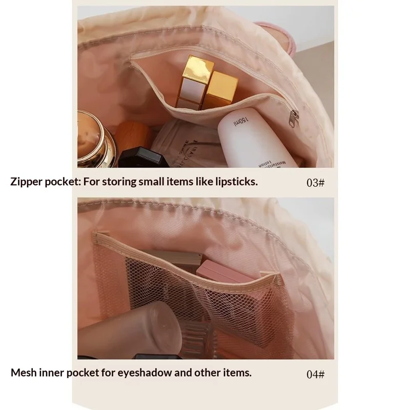 Grande trousse à cordon de serrage rose capacité élevée, portable, résistante à l'usure, organisateur de toilette pour usage quotidien et voyage