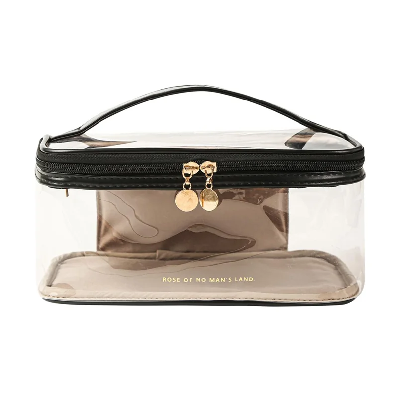 Pochette de Maquillage Transparente de Grande Capacité, Organisateur Étanche pour Voyage avec Fentes pour Pinceaux - Noir