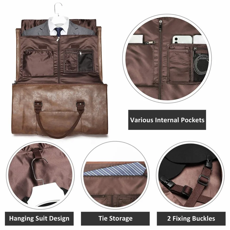 Sac de voyage convertible pour homme, sac de voyage en cuir avec compartiment pour chaussures, bagage imperméable - Noir