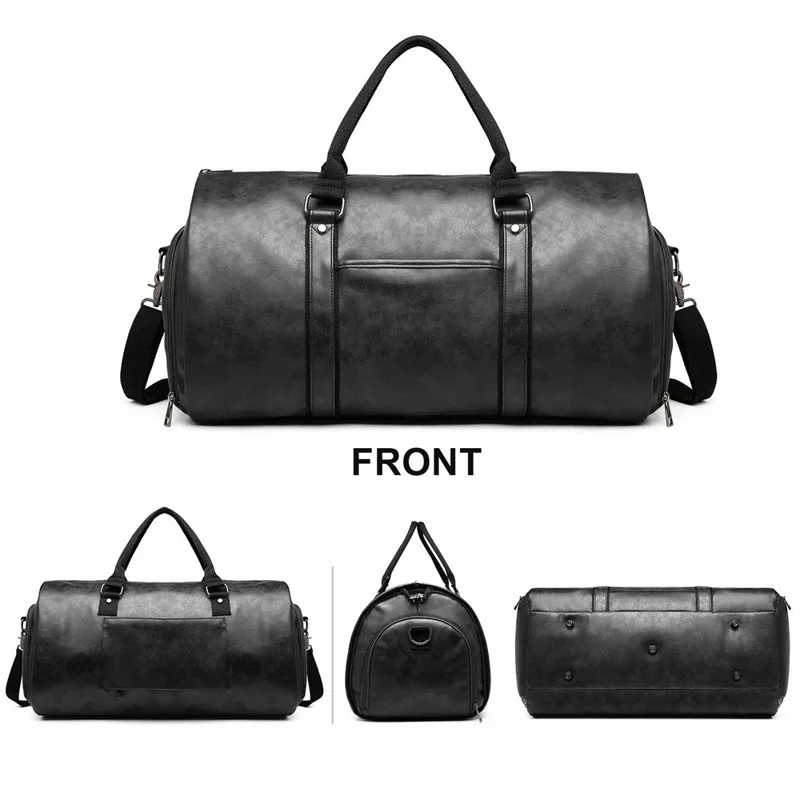 Sac de voyage convertible pour homme, sac de voyage en cuir avec compartiment pour chaussures, bagage imperméable - Noir