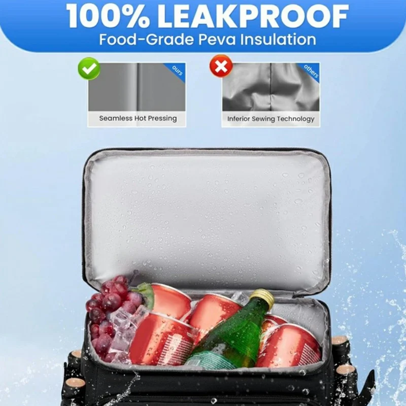 Sac à dos isotherme de camping extérieur, sac à lunch étanche pour pique-nique / plage / travail - Noir