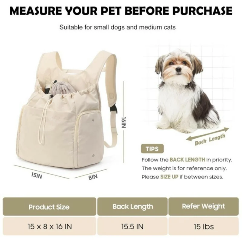 Sac à dos transporteur pour animaux de compagnie, sac frontal pour chats et chiens, sac de voyage portable et respirant pour l'extérieur, randonnée, shopping - Beige