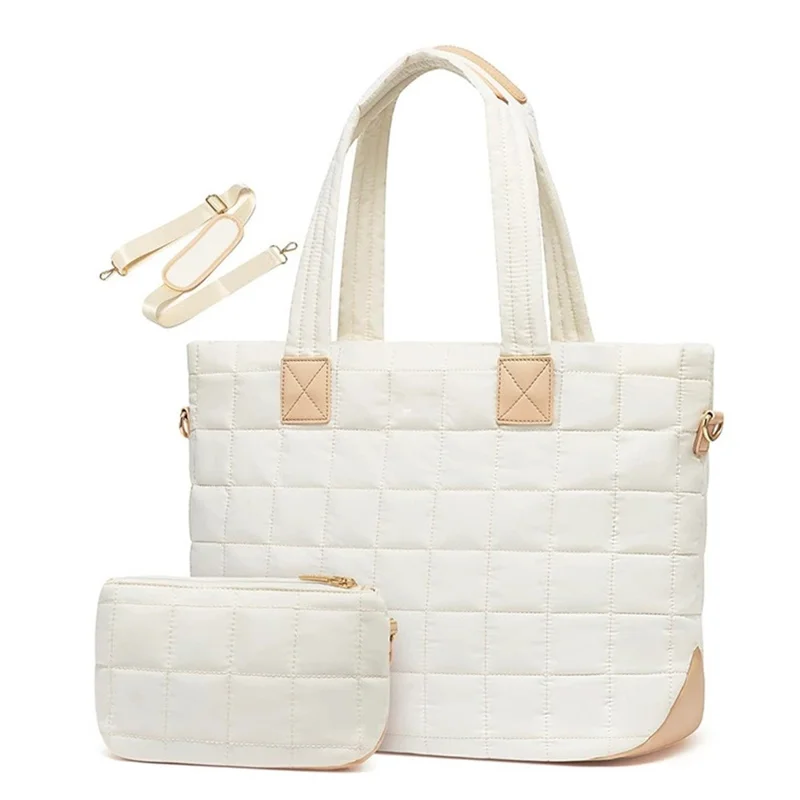 Sac fourre-tout zippé de 26 L, grand volume, sac à main matelassé pour ordinateur portable, doté de multiples poches et fonction antivol, pour bureau et voyage - Blanc