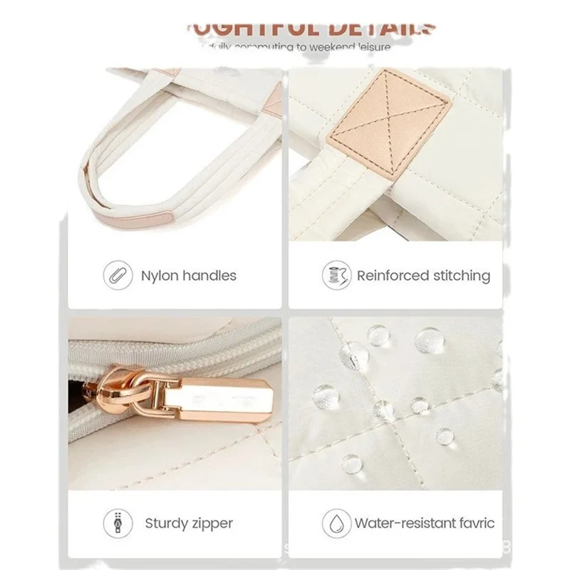 Sac fourre-tout zippé de 26 L, grand volume, sac à main matelassé pour ordinateur portable, doté de multiples poches et fonction antivol, pour bureau et voyage - Blanc