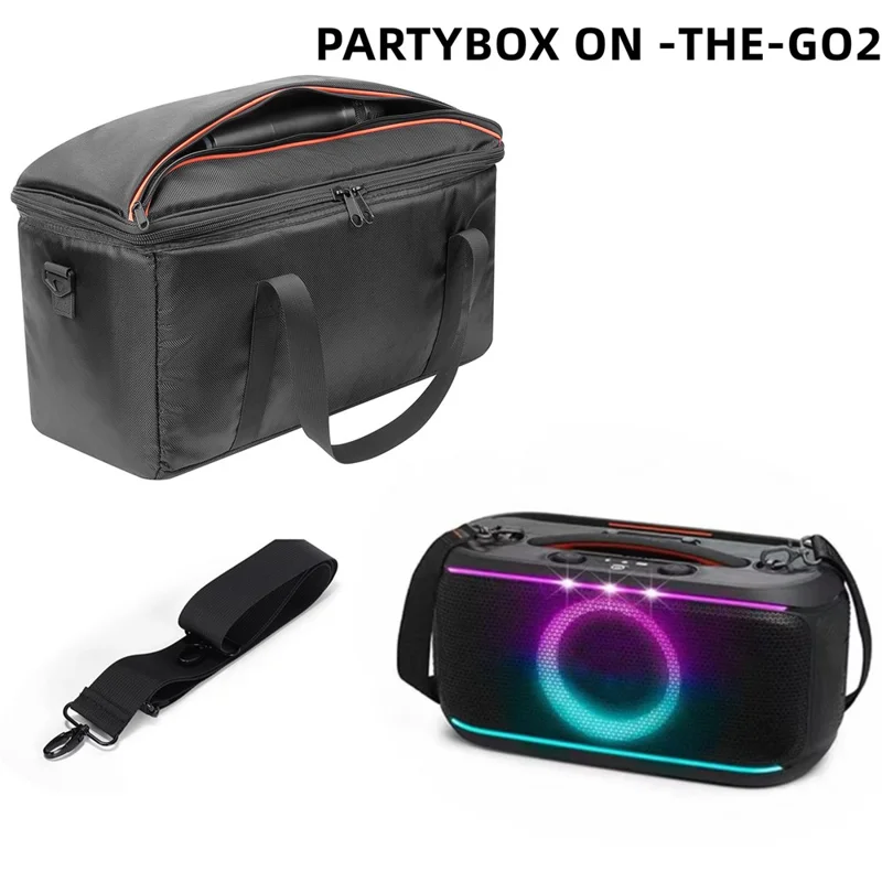 For JBL PartyBox On-The-Go 2 Speaker Carrying Case Dust-Proof Portable Storage Bag Shock Protection with Shoulder Strap