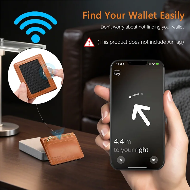 Anti Theft RFID Blocking Zippered Wallet Card Holder Compact Cash Organizer Multiple Card Slots - Brown