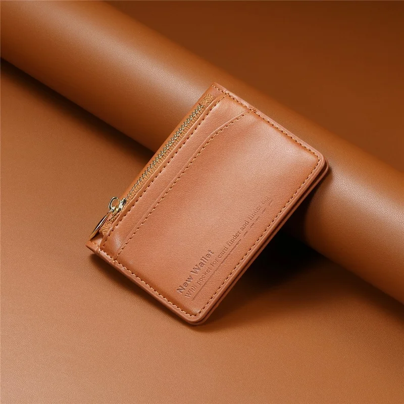 Anti Theft RFID Blocking Zippered Wallet Card Holder Compact Cash Organizer Multiple Card Slots - Brown