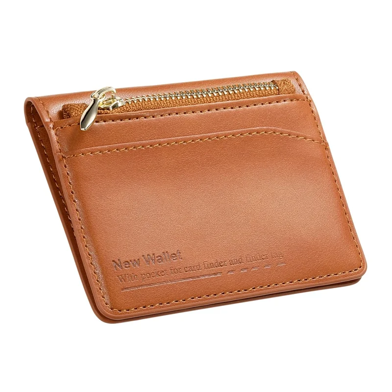 Anti Theft RFID Blocking Zippered Wallet Card Holder Compact Cash Organizer Multiple Card Slots - Brown