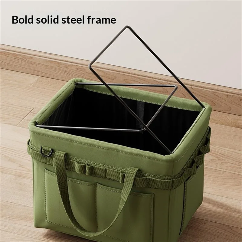 Multi-Function Foldable Storage Bag Oxford Fabric Tool Organizer with Side Pockets Reinforced Steel Frame