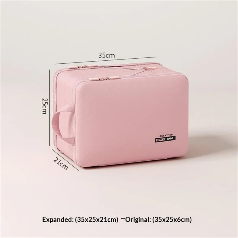 35 x 25 x 21cm Potable Storage Bag Double Layer Expandable Underwear Clothing Organizer for Travel - Pink