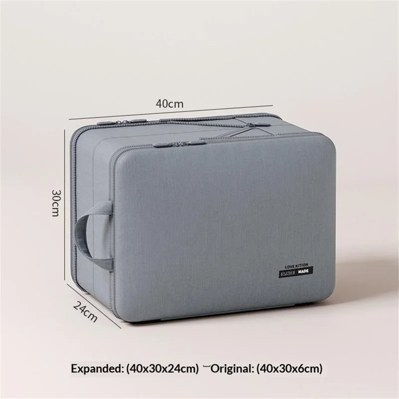 40 x 30 x 24cm Potable Storage Bag Double Layer Expandable Underwear Clothing Organizer for Travel - Grey