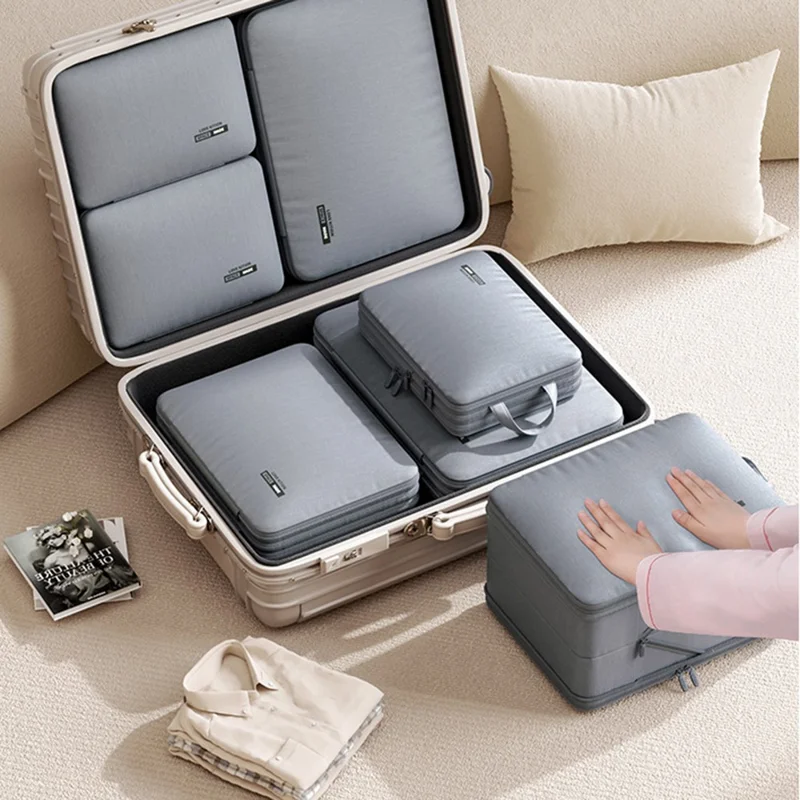 40 x 30 x 24cm Potable Storage Bag Double Layer Expandable Underwear Clothing Organizer for Travel - Grey