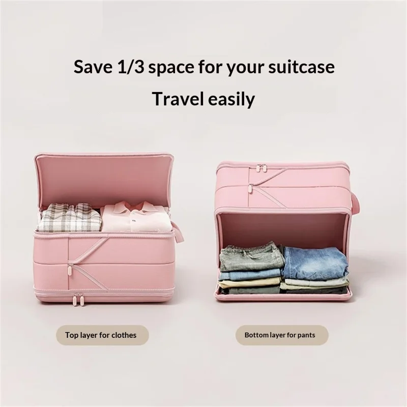 40 x 30 x 24cm Potable Storage Bag Double Layer Expandable Underwear Clothing Organizer for Travel - Grey