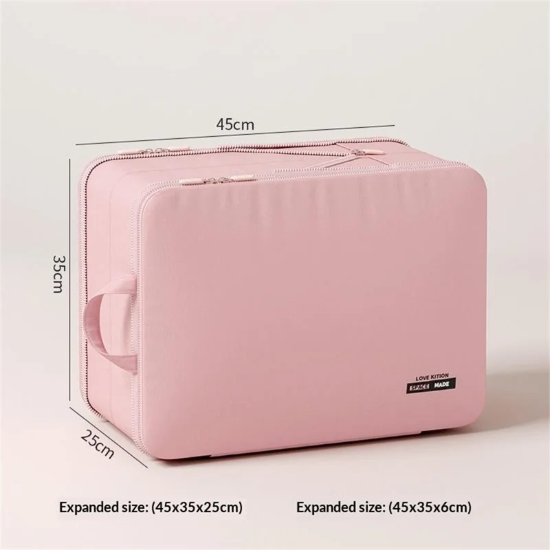 45 x 35 x 25cm Potable Storage Bag Double Layer Expandable Underwear Clothing Organizer for Travel - Pink