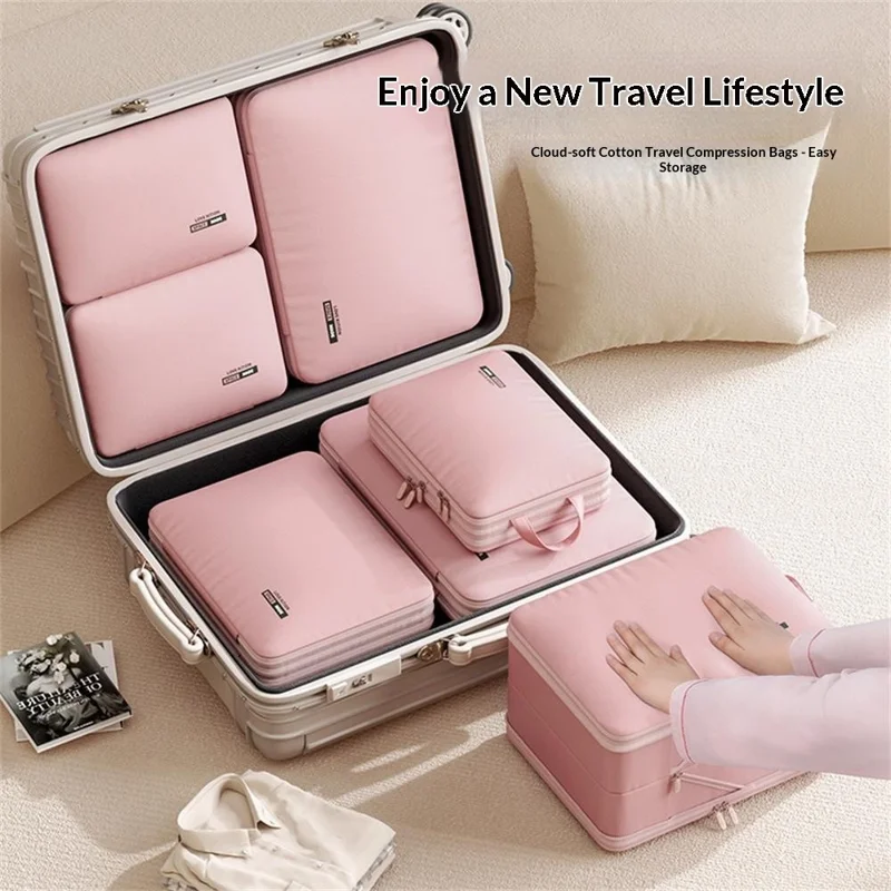 45 x 35 x 25cm Potable Storage Bag Double Layer Expandable Underwear Clothing Organizer for Travel - Pink