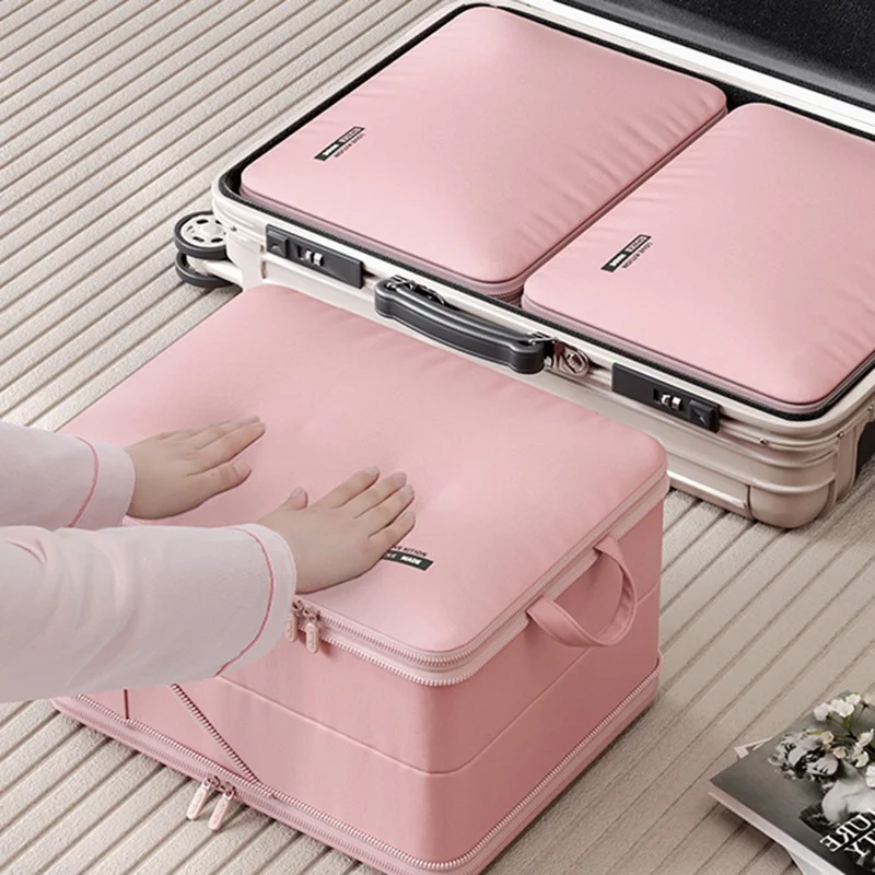45 x 35 x 25cm Potable Storage Bag Double Layer Expandable Underwear Clothing Organizer for Travel - Pink