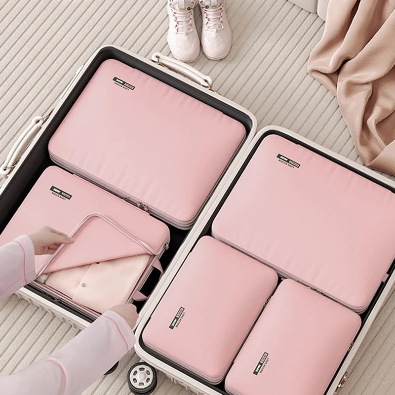 45 x 35 x 25cm Potable Storage Bag Double Layer Expandable Underwear Clothing Organizer for Travel - Pink