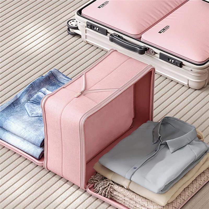 45 x 35 x 25cm Potable Storage Bag Double Layer Expandable Underwear Clothing Organizer for Travel - Pink