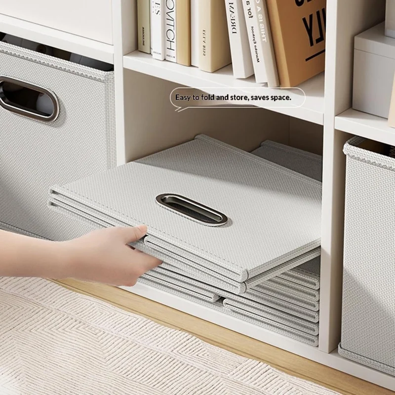 Boîte de rangement pliable en tissu Oxford, style tiroir, organisateur grande capacité pour vêtements, livres, jouets, 28 x 28 x 28 cm - Gris