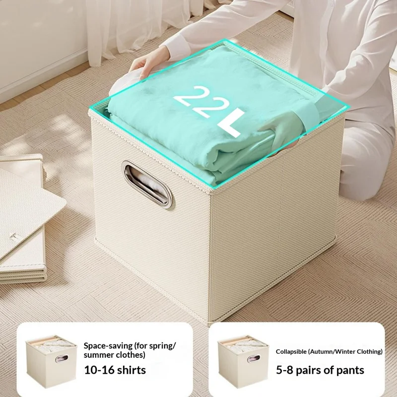 Boîte de rangement pliable en tissu Oxford, style tiroir, organisateur grande capacité pour vêtements, livres, jouets, 28 x 28 x 28 cm - Gris