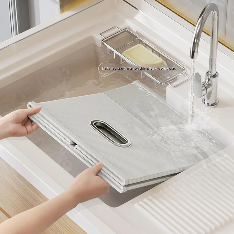 Boîte de rangement pliable en tissu Oxford, style tiroir, organisateur grande capacité pour vêtements, livres, jouets, 28 x 28 x 28 cm - Gris